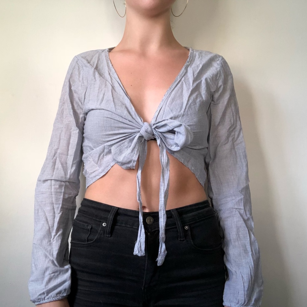 Brandy Melville Multi-Way Woven Striped Blouse